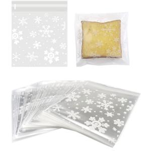 100 PCS Snowflake Cellophane Bags - 5.4 x 6.8 inch Clear Self Sealing Bags for Candy, Cookie, Bakery Supplies