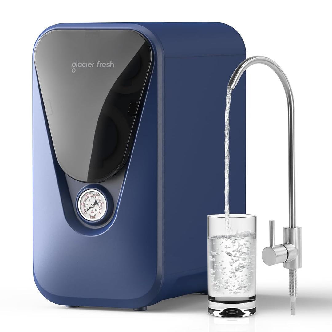 GLACIER FRESH GFU03 Reverse Osmosis System 800 GPD, No Electric/Noise, 3:1 Pure to Drain, 7-Stage Tankless Under-Sink Water Filter System, Filtration Accuracy 0.0001m, for Any Under-Sink Setting