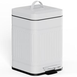 CEROELDA Small Trash Can with Lid-5L/1.3 Gal, Stainless Steel Outdoor Dog Poop Garbage Can-Farmhouse Retro Metal Waste Bin w/Step Pedal for Bathroom Bedroom Office-Soft Close-White