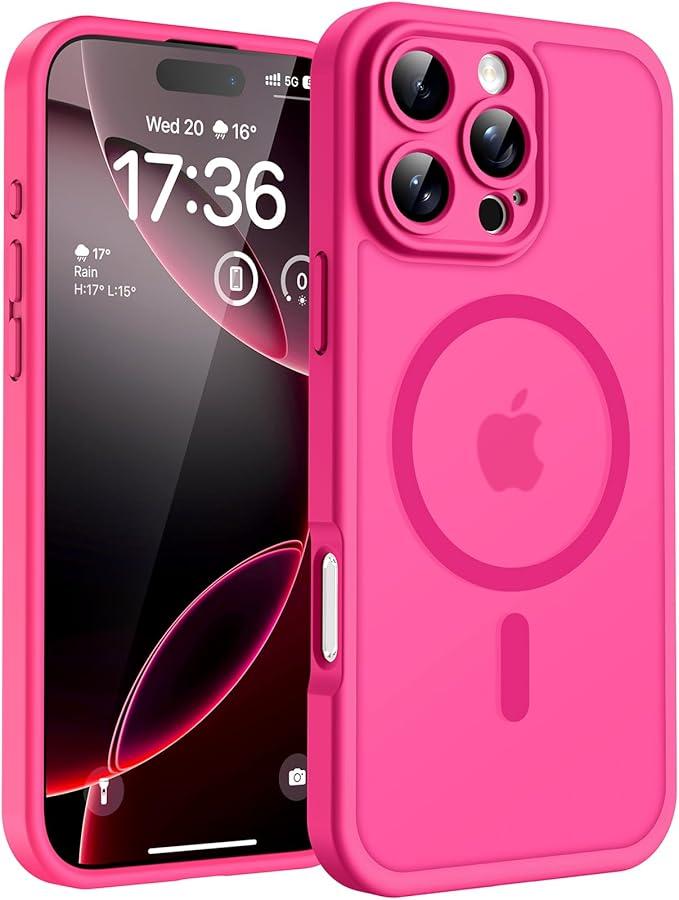 TOCOL for iPhone 16 Pro Max Phone Case Compatible with Magsafe Full Camera Protection Drop Protection Magnetic Translucent Matte Back Bumper Phone Case for 16 Pro Max 6.9Inch (Hot Pink)