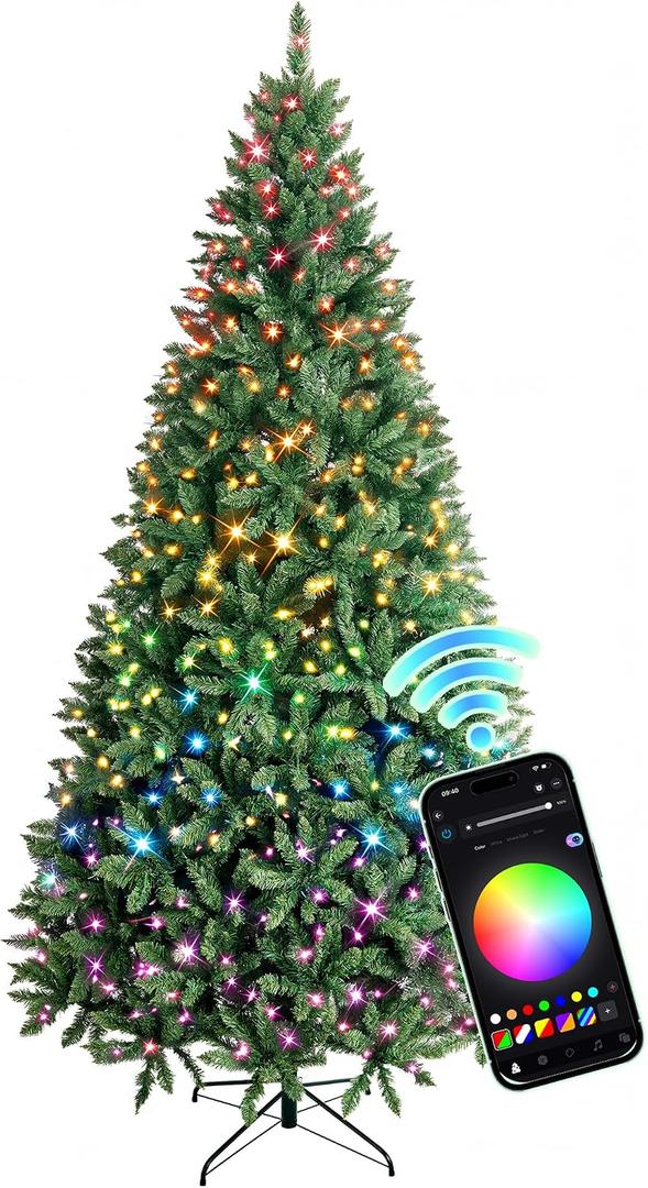 HOLLO STAR 7.5ft Prelit Christmas Tree, Multi-Color RGBW Lights | App Control, Artificial Christmas Tree with 396 LED Lights, 1542 Branch Tips, Metal Base, Easy Assembly for Home and Party