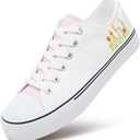 ZGR Womens Low Top Canvas Shoes, Lace up Canvas Sneakers, Casual Tennis Walking Shoes (White Flower.US9)