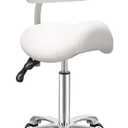 Antlu Saddle Stool Chair with Back Ergonomic Rolling Esthetician Seat for Salon Tattoo Shop Spa Dentist Clinic (Adjustable Backrest, White)