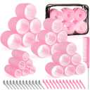 4 Sizes Self-Grip Hair Rollers Set for Long, Short Hair and Bangs - 50 Pcs with Clips (25mm, 36mm, 48mm, 60mm), Pink