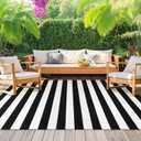 Black and White Striped Rug 5' 7" x 7' 7" Washable Large Patio Rug Cotton Hand Woven Indoor Outdoor Rug Farmhouse Casual Flatweave Rug Floor Carpet for Porch Decor Backyard Dining Room Entryway