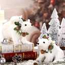 2 Pack Winter Christmas Sisal Polar Bear Table Decor, Polar Bear Figurines, Home Office Forest Animals Decor, Country Tabletop Christmas Decoration, Seasonal Gift