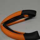 Leather Steering Wheel Cover, Breathable, Anti Slip & Odor Free, Black and Orange (Round-Middle[14.5''-15''])