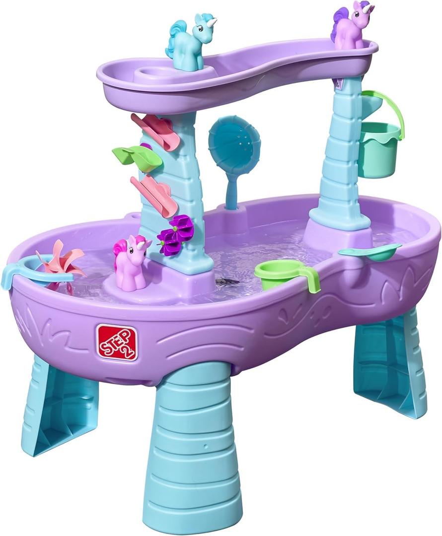 Step2 Rain Showers and Unicorns Water Table, Kids Water and Sand Activity Sensory Playset, Summer Outdoor Toys, 13 Piece Water Toy Accessories, for Toddlers 1.5+ Years Old, Blue & Purple, Large