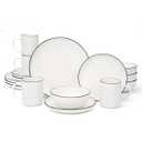 OTAGO 16-Piece Porcelain Dinnerware Set for 4 with Mugs, White Stoneware Plates and Bowls Sets, Ceramic Dish Set for Kitchen, Dinner & Dining, Black Rim, Microwave & Dishwasher Safe