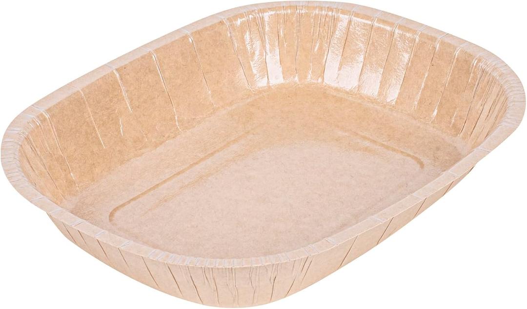 Pastry Tek 9 x 7 x 1.8 Inch Rectangle Baking Trays, 25 Disposable Baking Pans - Lids Sold Separately, Oven-Ready, Kraft Paperboard 32 Ounce Oven Trays, Freezable, For Brownies - Restaurantware