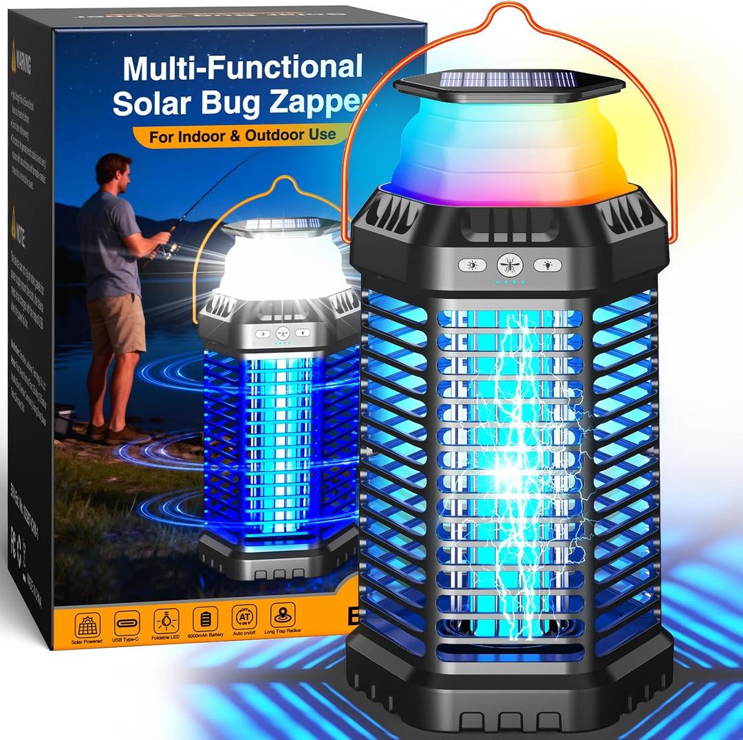 Solar Bug Zapper Outdoor – Ultra-Strong Fly & Mosquito Zapper, Solar-Powered Rechargeable Bug Zapper, Portable Cordless Insect Zapper, Foldable Adjustable Light, IP66 Waterproof (Carbon Black)