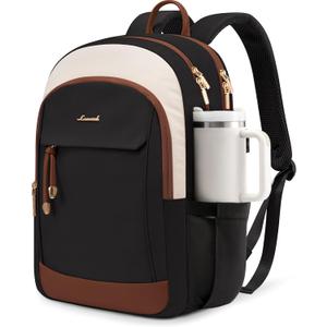 LOVEVOOK Laptop Backpack for Women, 15.6 inch Waterproof College Backpack Woman with Laptop Compartment Computer Bag Travel Backpack Purse, Large Black Computer Daypack for Work Casual (Black,White,Brown)
