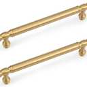 5 Pack Brushed Gold Solid Brass Cabinet Handles,Kitchen Drawer Pulls, 6-3/10 Inches Furniture Door Handles for Cupboard Bedroom Wardrobe(Antique)