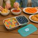 2-Compartment Stainless Steel Snack Container with Leakproof Lid | Reusable Grab-and-Go Food Storage Box | Portable Bento Organizer for Travel, Camping, Lunch Prep, Dishwasher Safe (SET A, 4 Pack)