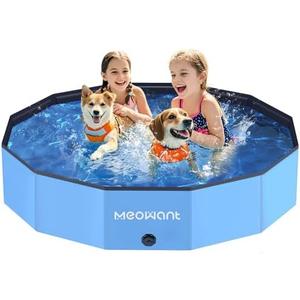 Meowant Foldable Dog Pool, Hard Plastic Dog Swimming Pools for Large Dogs, Collapsible Plastic Kid Pet, Portable Bathing Tub Kiddie Pool for Dogs (XL-63'' × 12'')