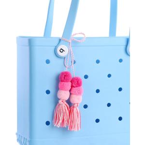 Tassel and Pom Poms Charm Accessory for Bogg Bag and Simply Southern Totes,Pink Decorative for Rubber Beach Handbag
