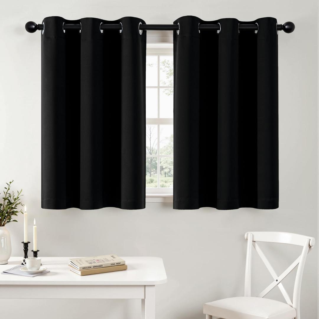 MIULEE Short Curtains for Windows - Black Blackout Half Window Curtains Thermal Insulated Drapes for Kitchen Bedroom Bathroom Grommet Small Basement Tiers Halloween Decor W40 x L36 Inch 2 Panels