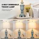 Cinkeda 25.6" Blue Table Lamps Set of 2 with USB C+A Ports & AC Outlet for Coastal Living Room Bedroom,3-Way Dimmable Farmhouse Touch Lamp Bedside Lamps for Nightstand,Retro Blue