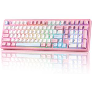 YUNZII AL98 QMK/VIA Wireless Mechanical Gaming Keyboard,Full Aluminum,BT/2.4G/USB-C, Pre-Lubed Hot Swappable Gasket Mount 1800 Layout,RGB Backlit for Win/Mac (Pink, Milk Switch)