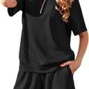 Kikibell Women 2 Piece Outfits Summer Matching Set Sweatsuit Lounge Wear Tracksuit V Neck Half Zip Tops Sweat Shorts Sets, Size M
