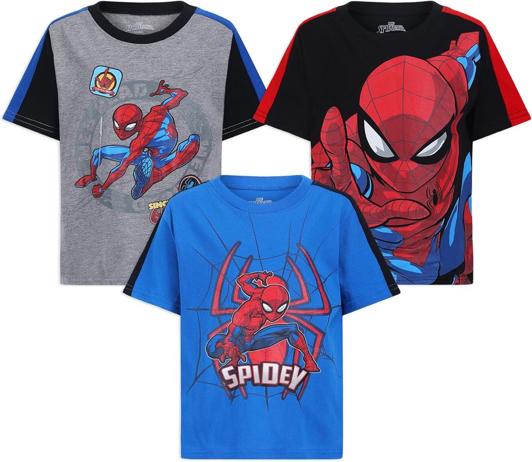 Marvel Spider-Man Boys Pack of 2 Short Sleeve T-Shirt for Toddlers and Big Kids (Blue/Black/Grey-striped, 2T) Marvel Spider-Man Boys Pack of 2 Short Sleeve T-Shirt for Toddlers and Big Kids (Blue/Black/Grey-striped, 2T)