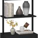 Yusong 73" Tall Bookshelf with Cabinet, Industrial Ladder Wall Mount Shelf Farmhouse Bookcase with Wood and Metal Frame, Plant Shelf Wall Storage Display for Living Room Bedroom, Farmhouse Black