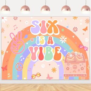 Six is a Vibe Birthday Decorations, 5 x 7ft Groovy 6th Birthday Decorations Backdrop Banner for Retro Rainbow Hippie 6th Decorations Photography Background