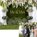 YongFoto Mr and Mrs Wedding Party Backdrop 7x5ft Floral Grass Wall White Sheer Curtain Flower Arch Photography Background Lover Marriage Proposal Bridal Shower Reception Photo Booth Props Banner