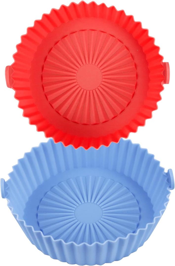 2 Pack Air Fryer Silicone Liners Basket Round, Apply to 1-3.5 QT Airfryer, Air Fryer Silicone Pot Bowl, Reusable Baking Tray Cooking Oven Accessories (Top 6.5in / Bottom 5.5in)