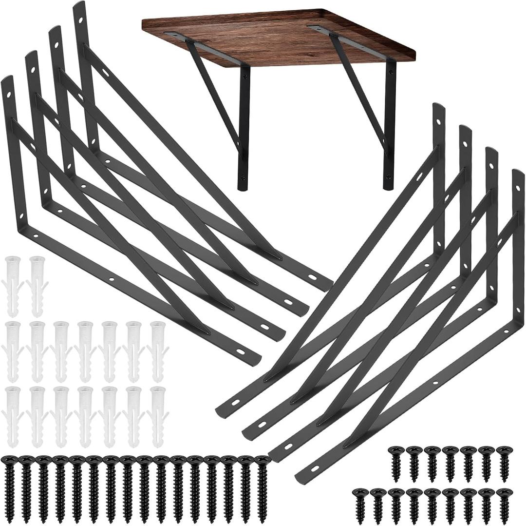 8 Pcs Heavy Duty Shelf Brackets, Floating Metal Shelf Brackets, Metal Wall Mount L Shaped Shelves Support Angle Brackets for Heavy Duty Floating Shelves Shelf Brackets (11.81 inch x 7.48 inch)