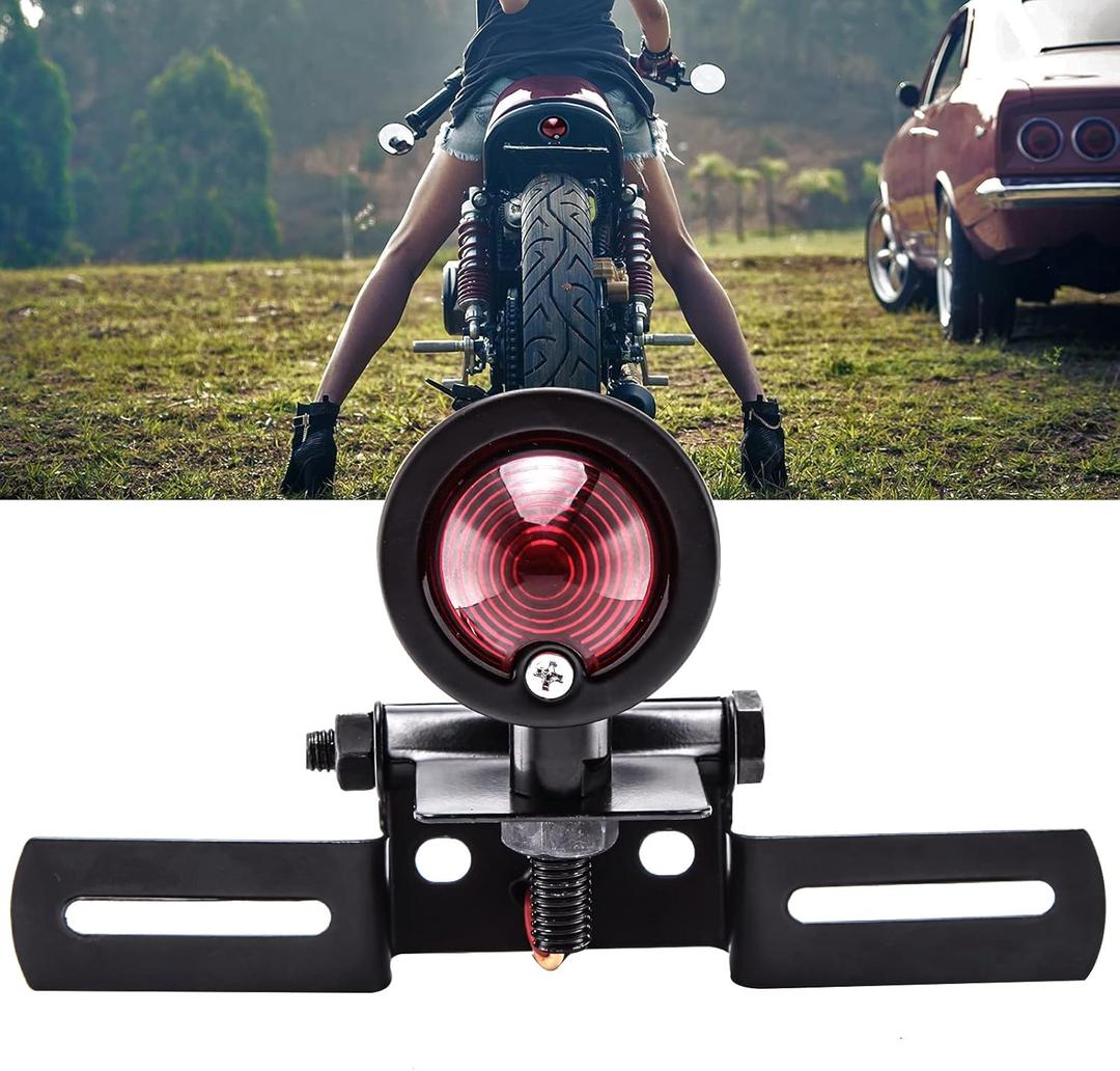 DREAMIZER 12V Black Motorcycle Tail Light Brake Stop Running Light Lamp with License Plate Holder Compatible With Bobber Chopper Cafe Racer