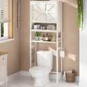Over The Toilet Storage Cabinet - Bathroom Shelves Above Toilet Freestanding Organizer Shelf with Doors Narrow Floor Stand Rack Farmhouse Wood 71" Tall, Distressed White