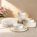 AmorArc Ceramic Dinnerware Set for 8 | Speckled Stoneware Plates and Bowls with Rustic Terracotta Underside| Scratch Resistant, Dishwasher & Microwave Safe Dishes Sets- 24pcs (Modern-Beige)