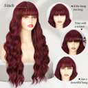 Lativ Wine Red Wig with Bangs Long Wavy Wigs for Women Curly Synthetic Heat Resistant Fibre Burgundy Wigs for Girls Daily Party Use 26 Inches