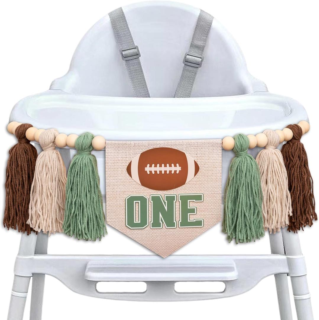 First Birthday High Chair Banner - Football Theme Yarn Tassel Decorations,First Year Down 1st Birthday Party Highchair Banner Party Supplies