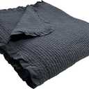 100% Cotton Frilled Bed Coverlet, Blanket Full/Double Size 79 x91' - Pigment Washed Soft & Breathable Quilted Blanket for All Seasons (Charcoal)