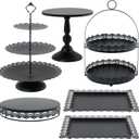 6 Pcs Black Cake Stands Set, QENUIITEA Cake Display Pedestal Tiered Cupcake Holder Dessert Plate Serving Tower Tray Decorative for Wedding Birthday Party Baby Shower Celebration