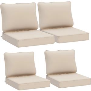 AAAAAcessories Outdoor Deep Seat Cushions, Waterproof, Fade-Resistant Patio Furniture Replacement Cushions, 24" x 24" x 5", Set of 4, Beige (19'' Mid Back-4 Count)