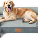 CWAWZ Extra Large Dog Bed, Orthopedic XL Dog Bed with Cooling Gel Memory Foam, Waterproof Pet Bed with Removable Washable Cover, 42" Pet Sofa Couch Dutch Velvet with Bone Toy, Dark Gray