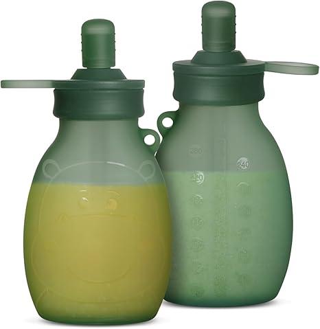 haakaa Hippo Wide Opening Silicone Goody Pouch – 9oz/260ml Reusable Pouches for Toddlers, Baby Food Pouches with Wide Opening for Easy Fill & Clean, Perfect for Purees & Smoothies, 2 Pack