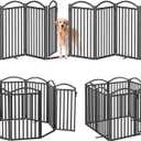 Malier Metal Freestanding Dog Gates with Door, 32'' Height Outdoor Indoor Dog Fences, Extra Wide Foldable Puppy Gate for Stairs (Black, 8 Panels with Door 160''W 32''H)