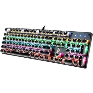 YSCP Typewriter Style Mechanical Gaming Keyboard Rainbow Backlit Wired with Blue Switch Retro Round Keycap 104 Keys Keyboard (L-Black)