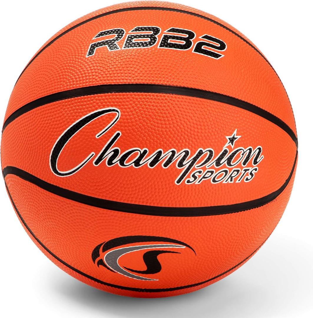 Champion Sports Rubber Basketballs  Heavy Duty Pro-Style, Indoor/Outdoor Use, Premium Basketball Equipment for Physical Education, Various Sizes & Colors (Size 3, 5, 6, 7) (Orange)