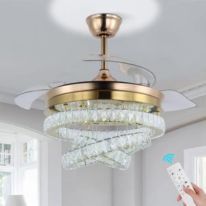 42" Gold LED Fandeliers with Lights Dimmable Crystal Ceiling Fan with Lights Individual 3 LED Color Change with Timi Memory Function 42" Gold LED Fandeliers with Lights Dimmable Crystal Ceiling Fan with Lights Individual 3 LED Color Change with Timi Memory Function