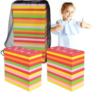 DLUGOPIS 28 Pieces Giant Lawn Dominoes Large Colorful Dominoes with a Mesh Bag Double 6 Dominoes Set Jumbo Foam Dominoes Juegos Gigantes para Patio Oversized Dominoes Set for Adults Outdoor Game