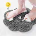 Shower Foot Scrubber Mat,Shower Foot and Back Scrubber with Suction Cups,Back Scrubber for Washer with Storage Hooks,Massager Cleaner Wash Brush(Gray)