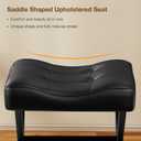 Memobarco 18-Inch Large Leather Vanity Stool, Vanity Chair with Metal X-Leg, Ottoman Accent Stool with Thick Padded Saddle Seat, Black