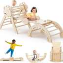 COSYLAND Pikler Triangle Set - 8 in 1 Large Montessori Climbing Toys for Indoor - Wooden Foldable Jungle Gym for Toddler & Baby, CPC/SOR/CE Certified Enjoys Unique Patented Design, Natural