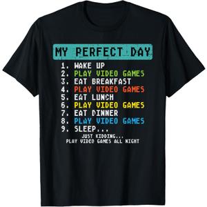 My Perfect Day Play Video Games Funny Gamer Men Boys Kids T-Shirt. Sma