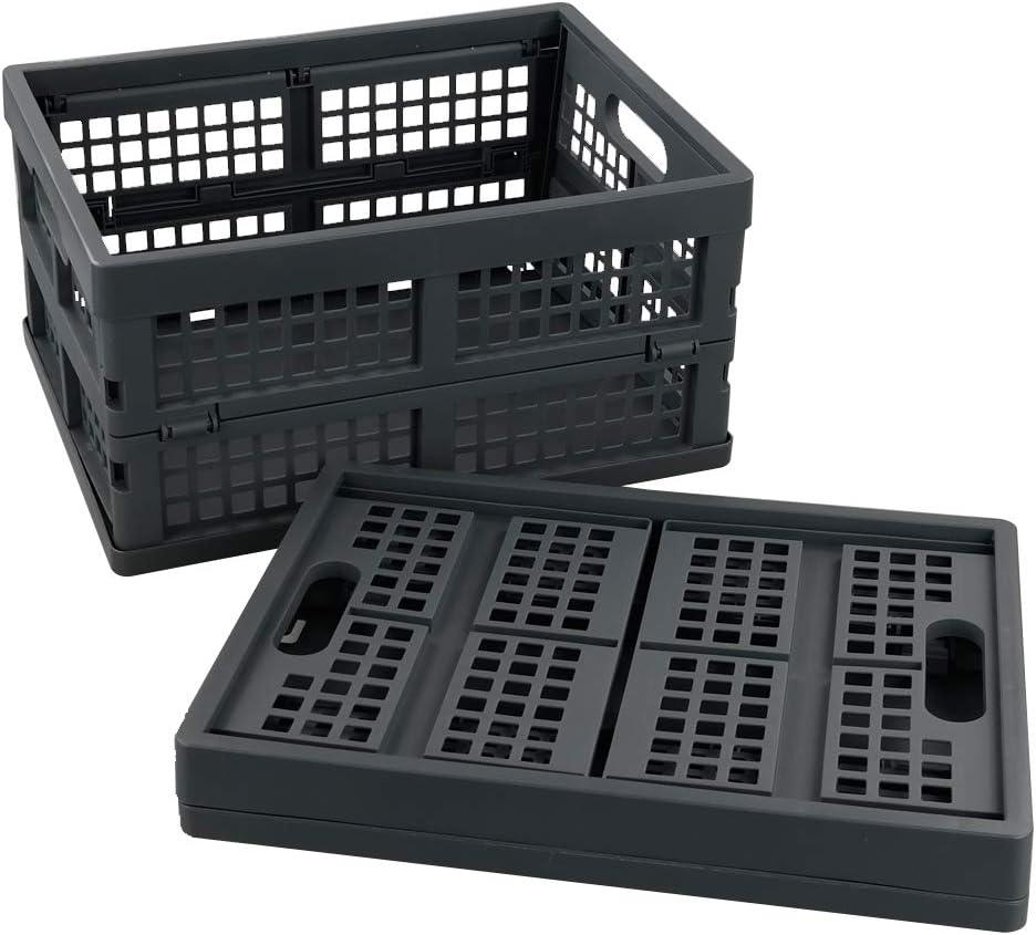 Ggbin 16 Liter Folding Plastic Containers, Grey Plastic Crate, 2 Packs
